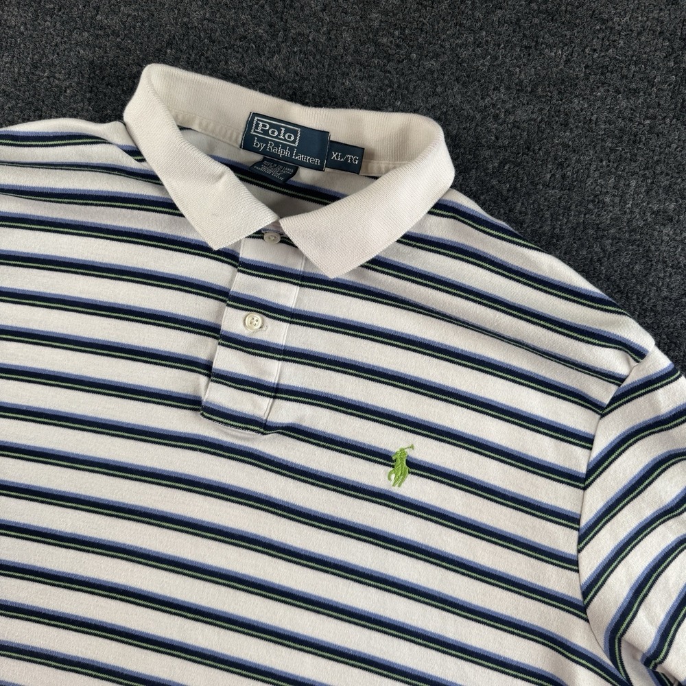 Polo Ralph Lauren Men's XL Custom Fit White‎ Striped Pony Vintage 90s Polo EUC